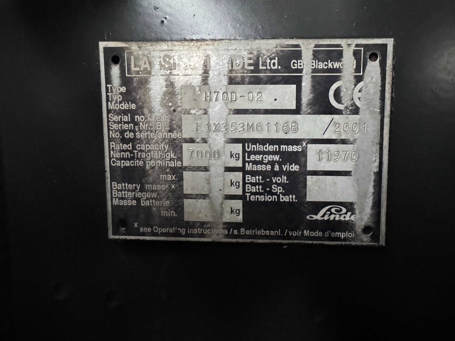 2001 Linde H70D-02 7000 kg Empilhador Diesel