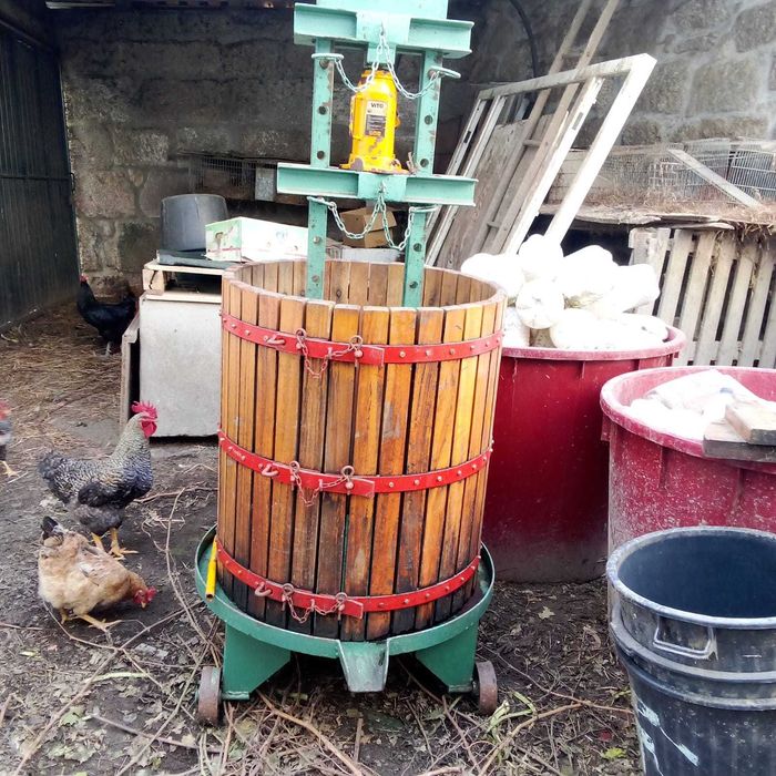 Prensa de uvas/vinho em madeira e ferro – hidráulica 16T