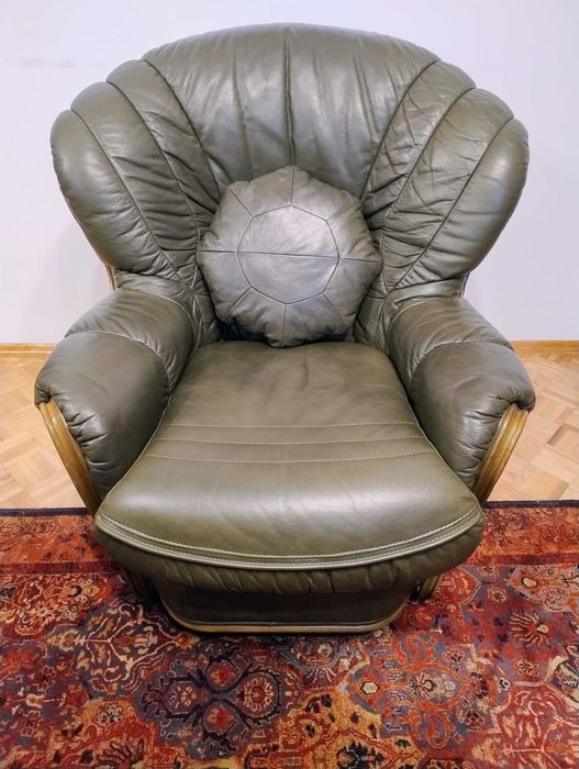 Zestaw wypoczynkowy sofa fotel skóra naturalna oliwka Kalwaria 3+2+1