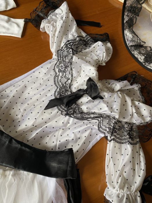 Fato de carnaval Vestido Dama antiga preto e branco menina 6-10 anos
