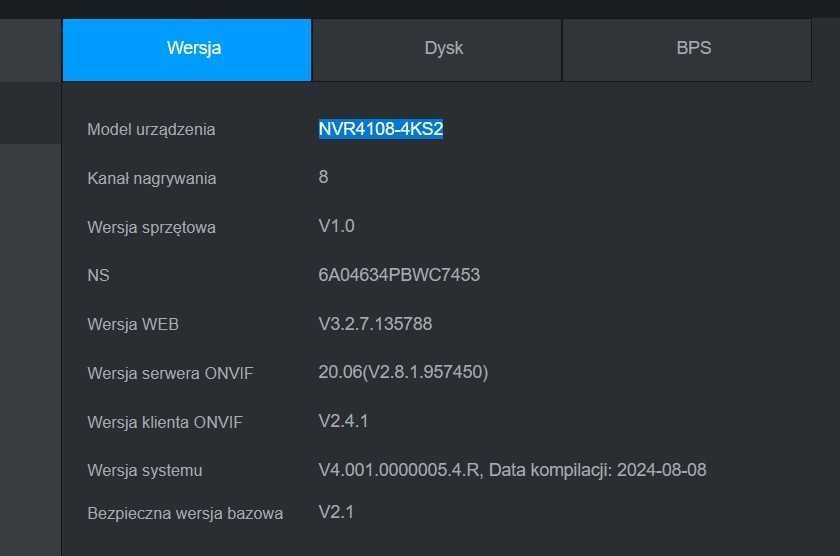 Rejestrator Dahua NVR4108-4KS2  wraz z  dyskiem HDD,