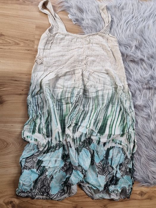 Beżowo-zielona sukienka boho z dzianinową górą – Rozmiar S/M
