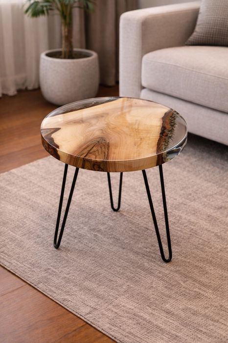 Stolik kawowy 50cm orzech wloski zywica epoksydowa