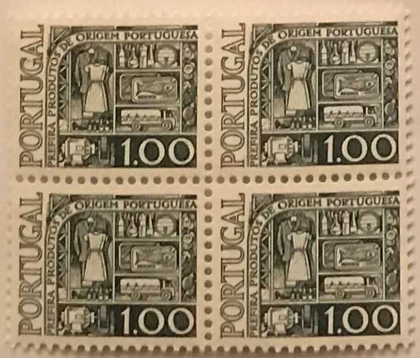 Quadra de selos novos de 1$00 - Apoio à Produção Nacional - 1976
