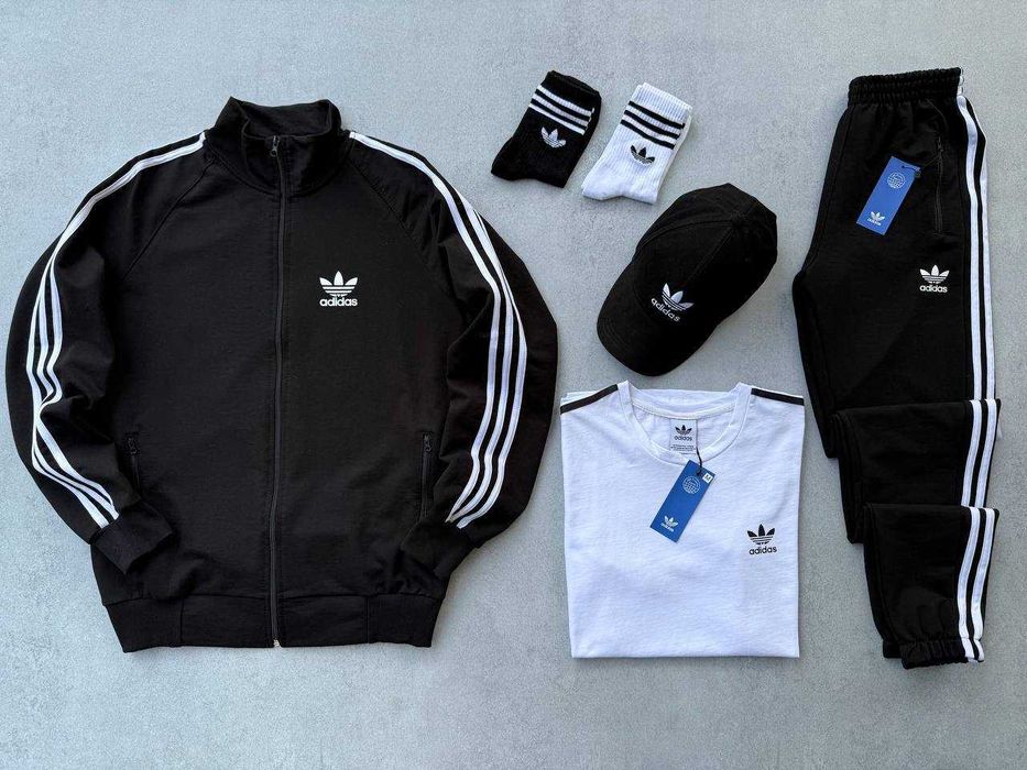 Чоловічий спортивний костюм Adidas (кофта + штани + кепка)