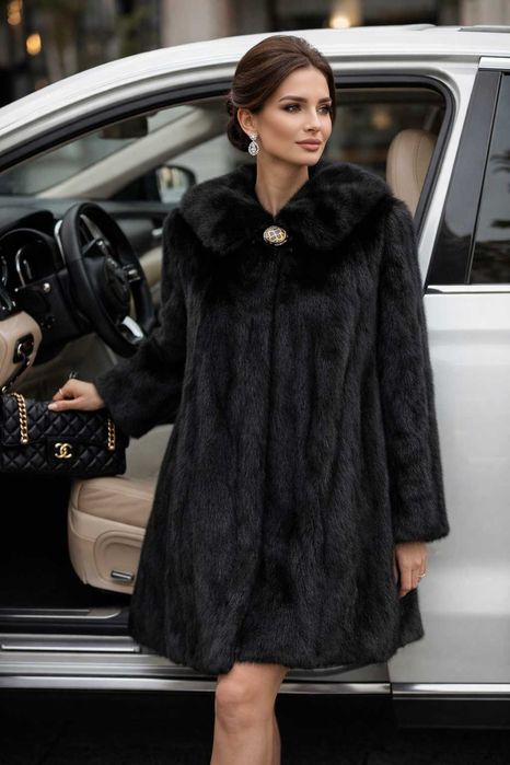 Ekskluzywne futro naturalne z czarnych norek norki r M/L mink