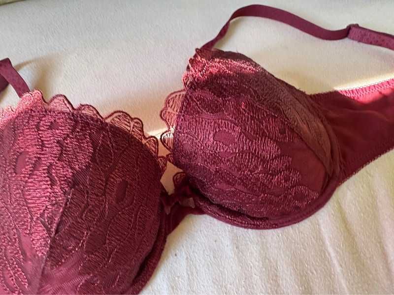 Nowy Biusztonosz stanik Petite FLEUR 75B koronkowy bordowy