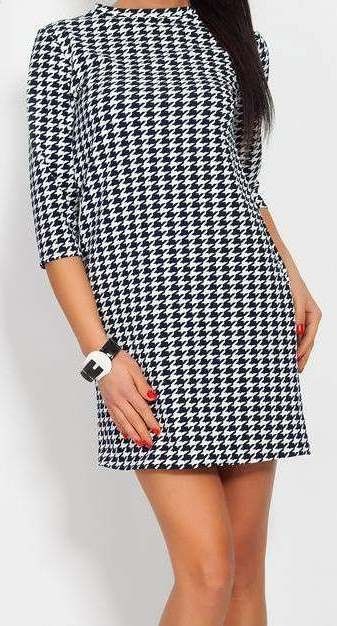 Tunika sukienka w pepitkę pepitka rękaw 3/4 kratka