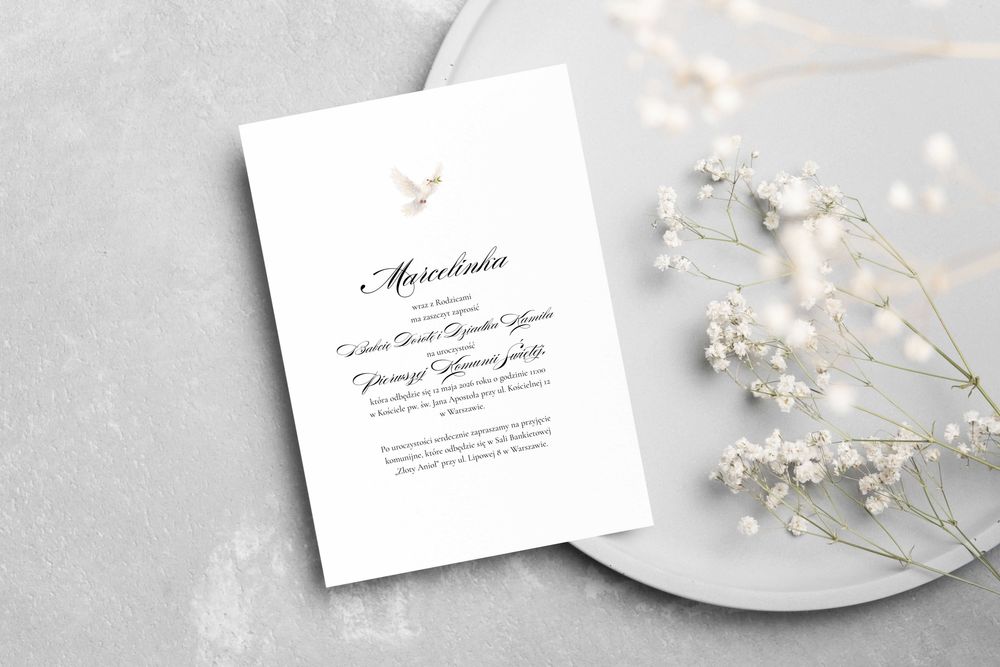 Eleganckie Zaproszenia na Komunię Świętą  + koperta