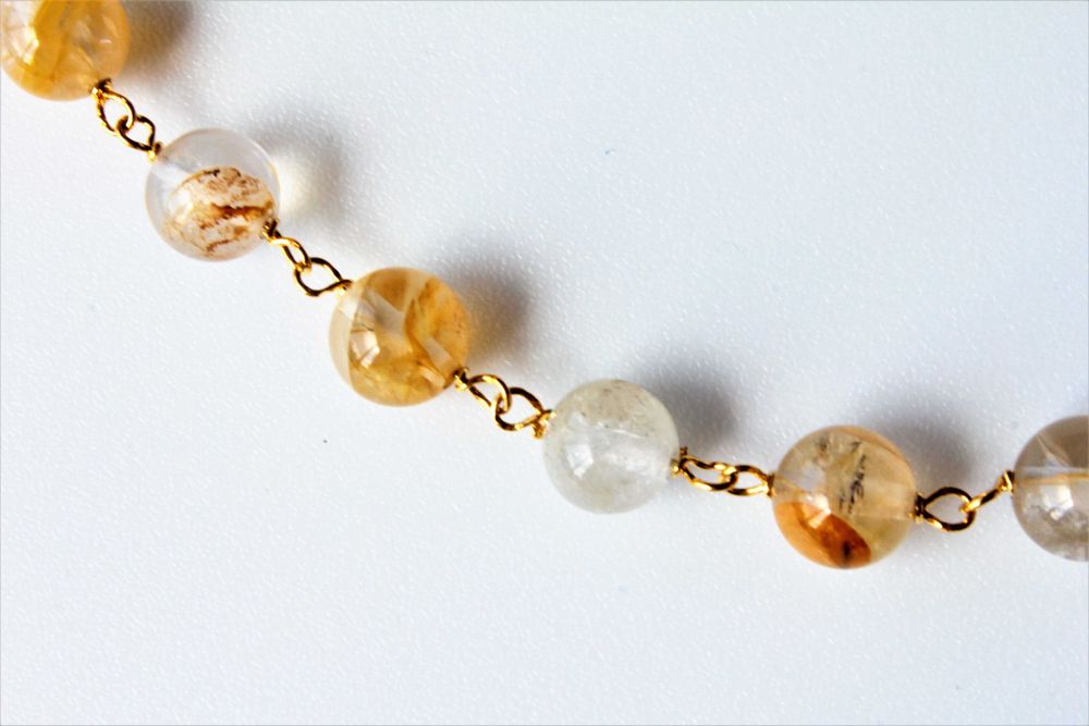 Colar e Brincos em Quartzo Rutilado Dourado