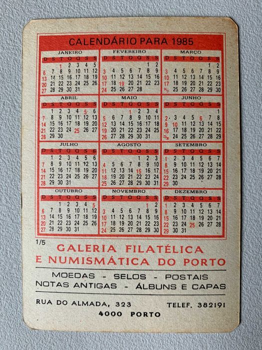 Calendários de 1985 - Carros Antigos (preço unitário)