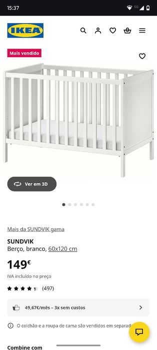 Berço Sundvik IKEA branco
