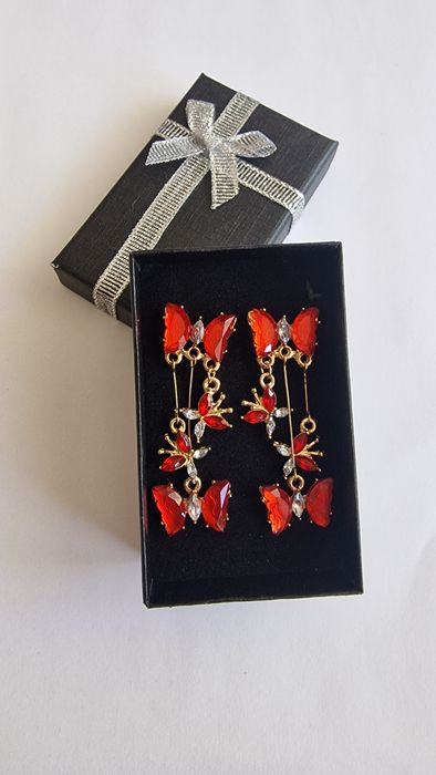 Kolczyki złote wiszące eleganckie kryształki nowe prezent