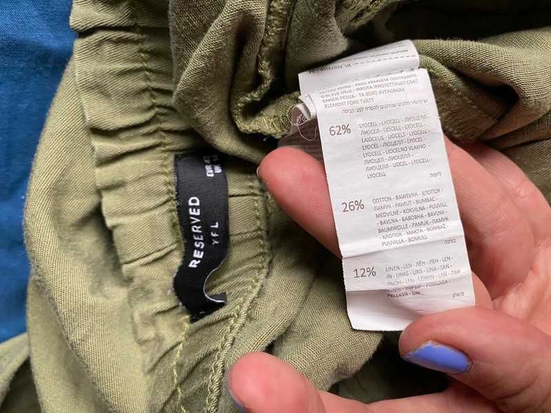 Len  bawelna spodnie haremki luzne cygaretki khaki  42 44 +size