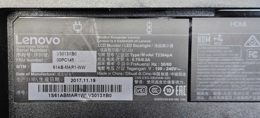 Безрамковий монітор 23" Lenovo ThinkVision T23i-10 1920x1080 IPS 8Bit