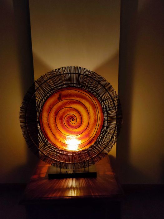 Candeeiro espiral, espiritualidade, iluminação, tribal, vintage, Bambu