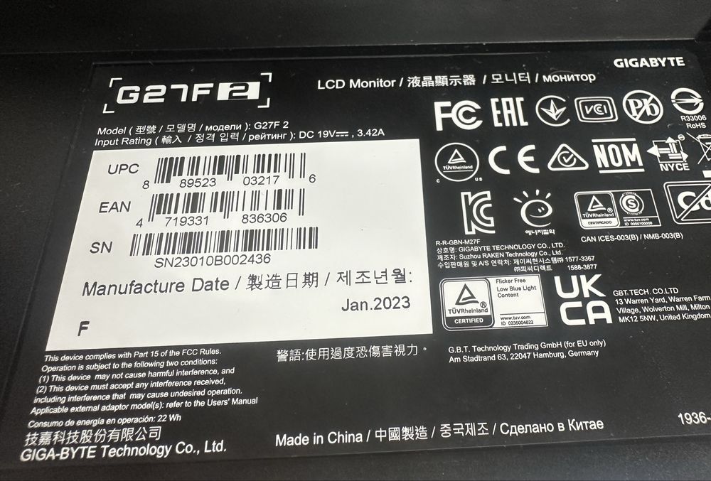 170гц Gigabyte G27F 2 Gaming Black ігровий монітор