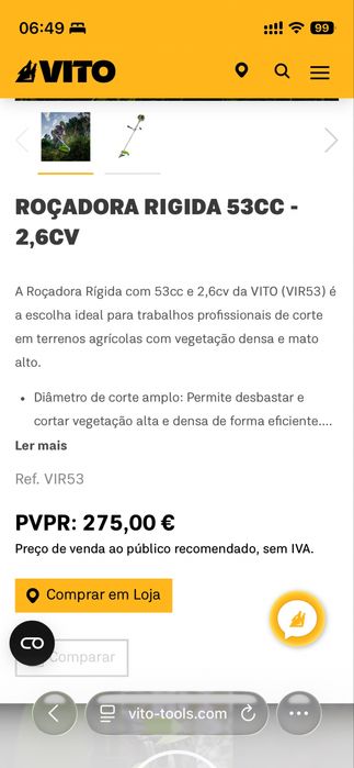 Roçadora VITO 53CC - 2,6CV. NOVA com garantia