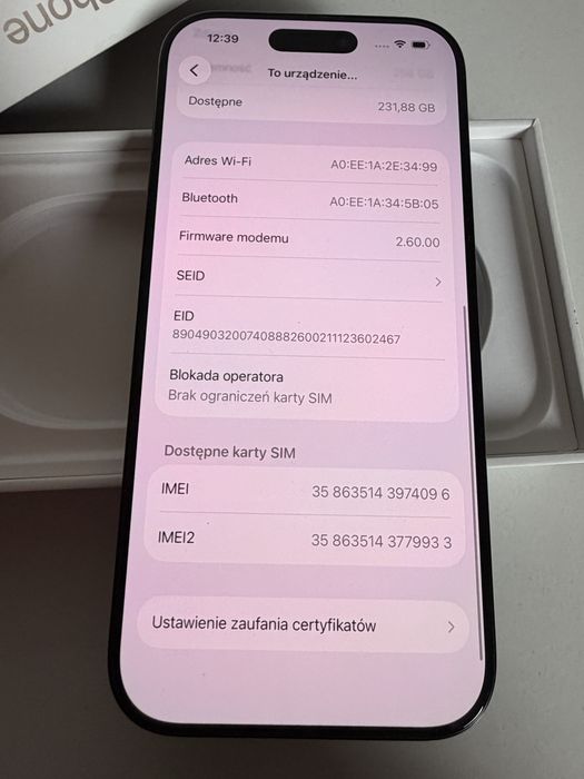 Bateria 100%  iPhone 16 Pro 256gb Black Titanium Stan Idealny