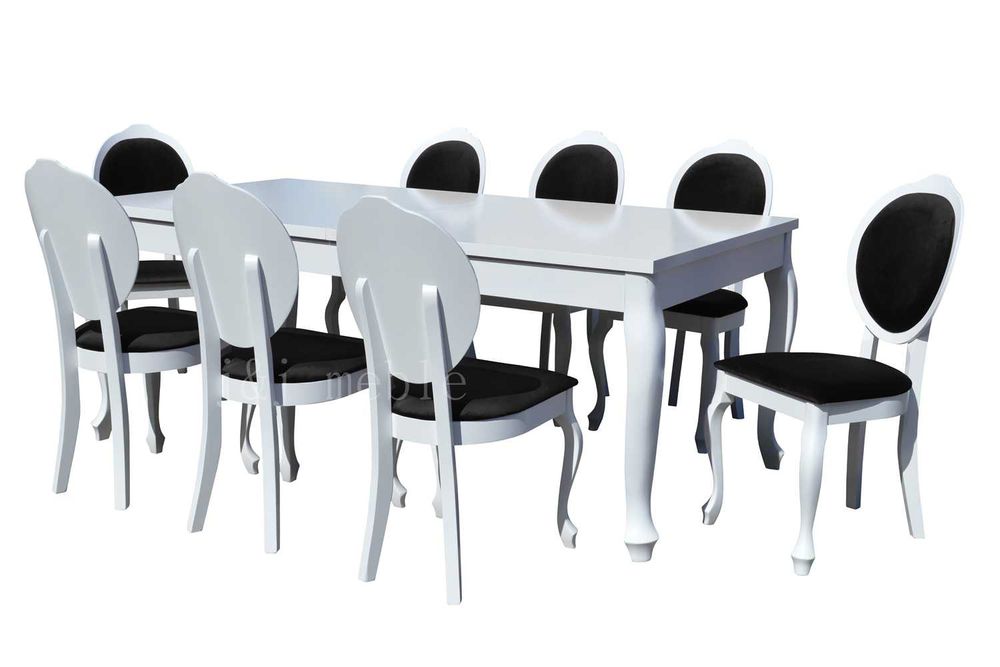 Biały zestaw Stół Ludwik 8 krzeseł drewno