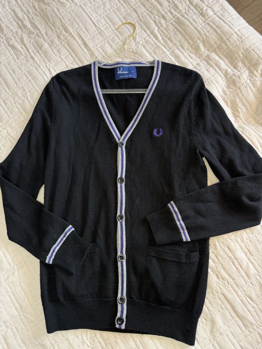 Fred Perry czarny kardigan XS merino wool wełna