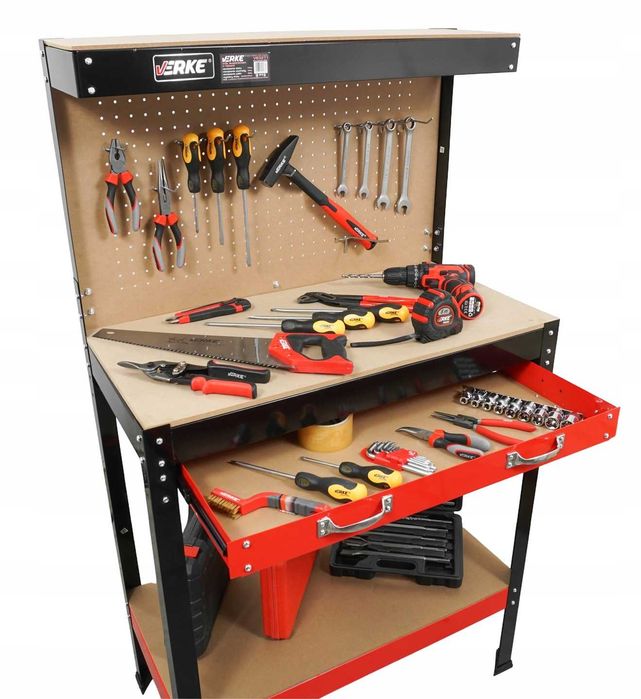 STÓŁ WARSZTATOWY Roboczy Narzędziowy Do Garażu Pracownia Blat+Haczyki