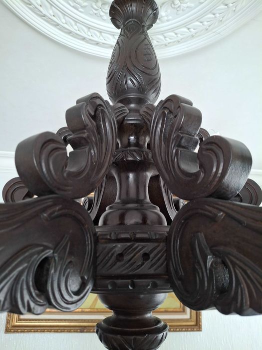 Candeeiro Teto Madeira Maciça 6 Braços