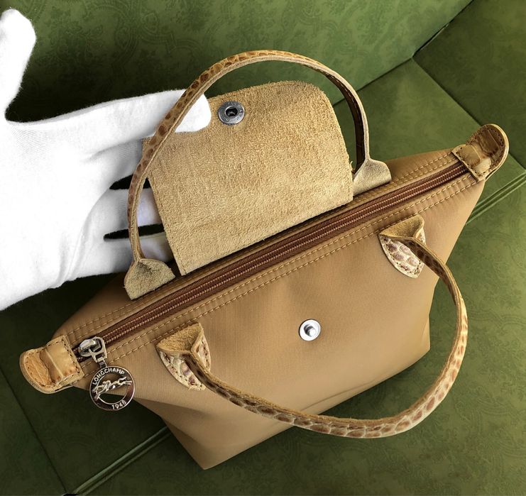 Torebka Longchamp Le Pliage miodowa wzór krokodyla skóra naturalna