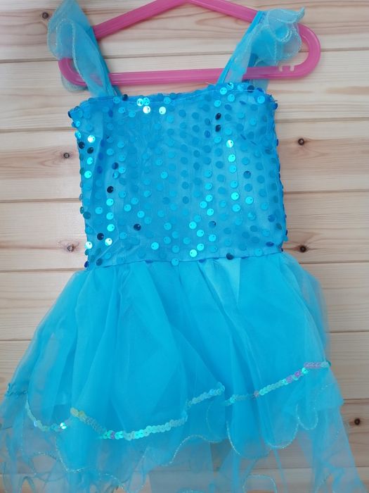 Niebieska sukienka z cekinami 110- strój Elsa, bal przebierańców-NOWA