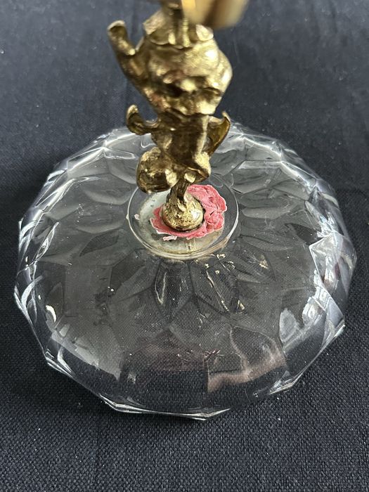 Patera miska na mosiężnej nodze kryształowa PRL antyk bardzo stara