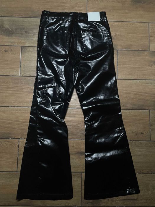 Black Glossy Faux Leather Flared Pants XL