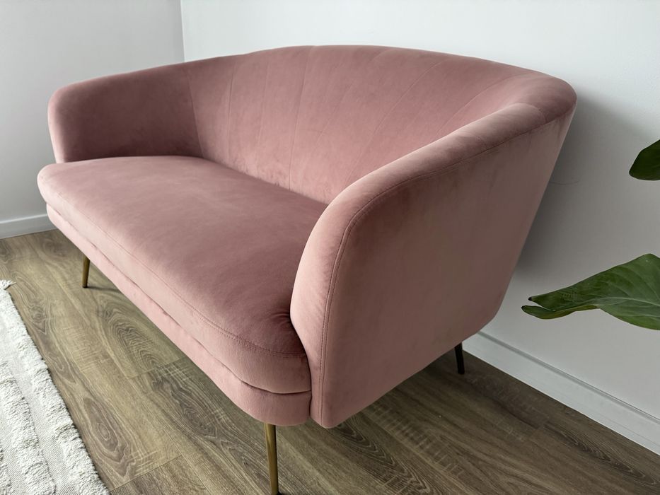 Sofa różowa welurowa