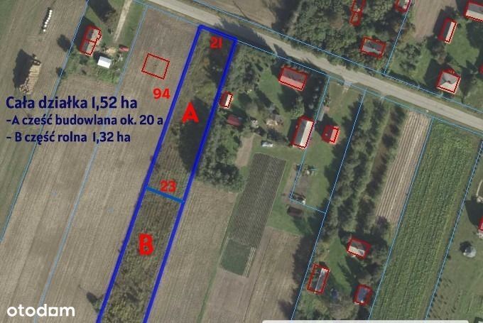 Działka rolno-budowlana 1,52 ha Dąbrowa gm. Ludwin