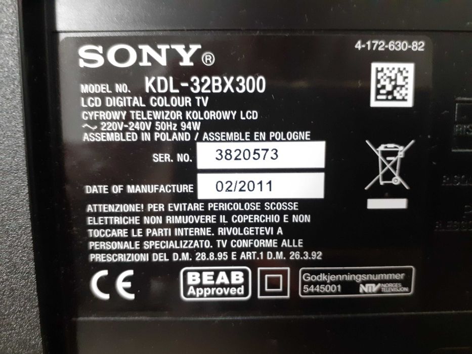 Televisão Sony Bravia KDL-32BX300 (Avariada)