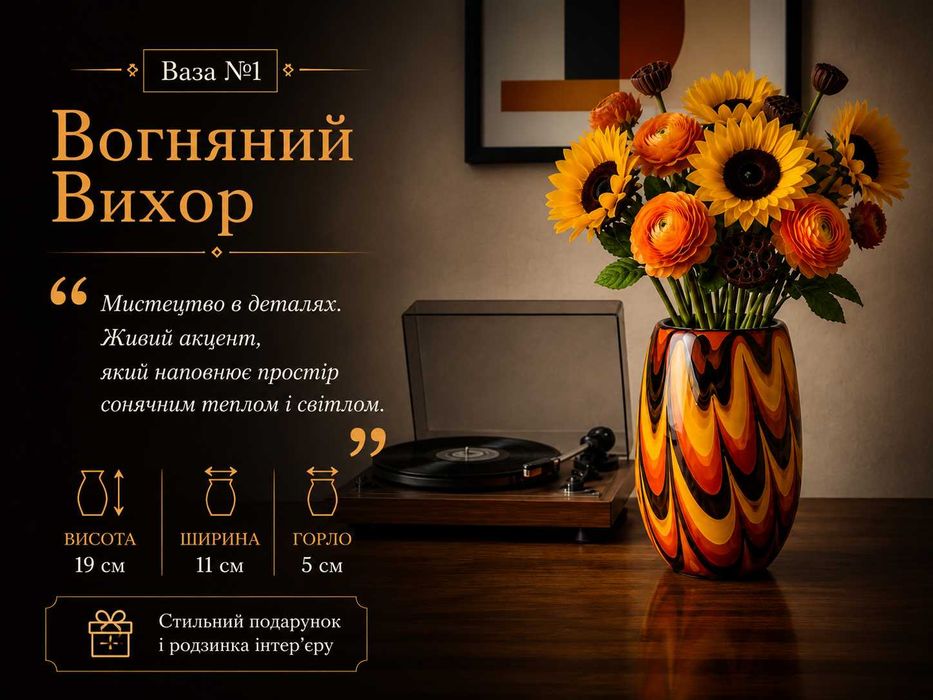Ваза №1: Вогняний Вихор. Стильний подарунок і родзинка інтер’єру