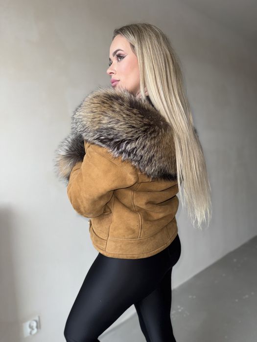 Kożuch naturalny skóra owcza 3D Z lisa rudego  s/m futro ocieplany