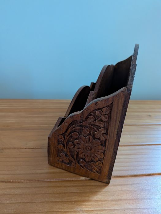 drewniany organizer na biurko indyjski kolonialny drewno egzotyczne