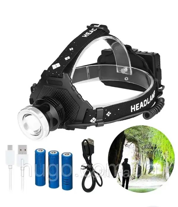 Налобный фонарь ліхтар BL8070 диод P50 3 акумулятора 18650 + повербпнк