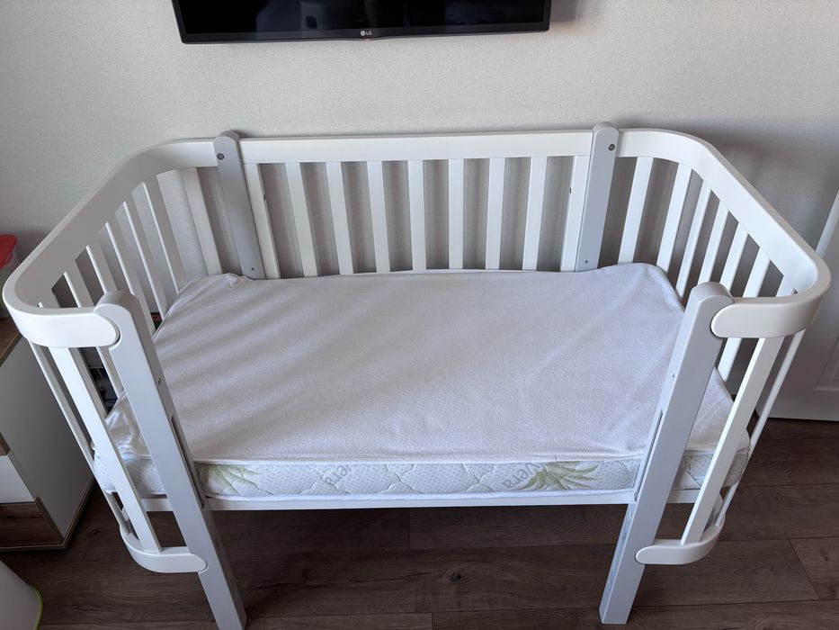 Дитяче ліжко Верес Монако біло сіре+маятник+матрац та постіль