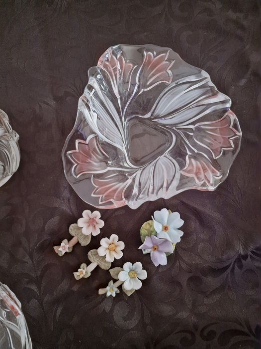 Conjunto Vintage de Cristal Mikasa Germany centro de mesa Tulipas Rosa