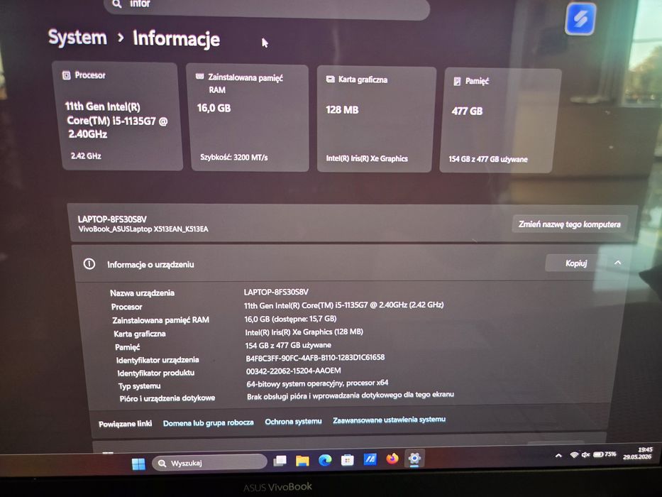 ASUS VivoBook 15 K513EA / i5-1135G7 / 16 GB RAM / 512 GB SSD / Win11