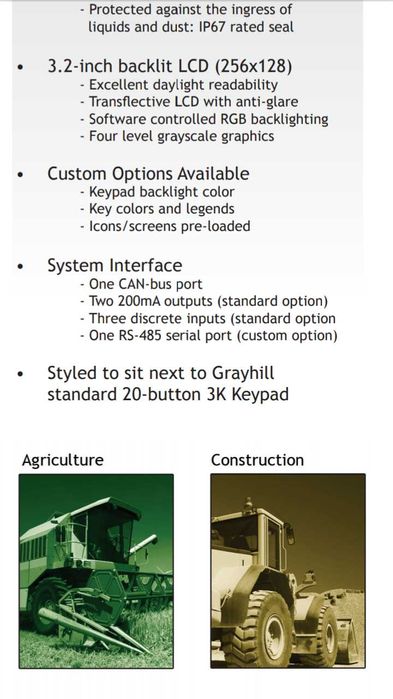 URGENTE! Ecra de bordo tratores, caminhiões industriaes Grayhill novo.
