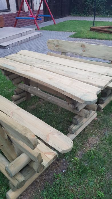 Meble ogrodowe grube ciężkie solidne stół ławka