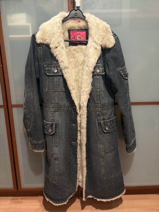 Płaszcz jeansowy z futrem vintage