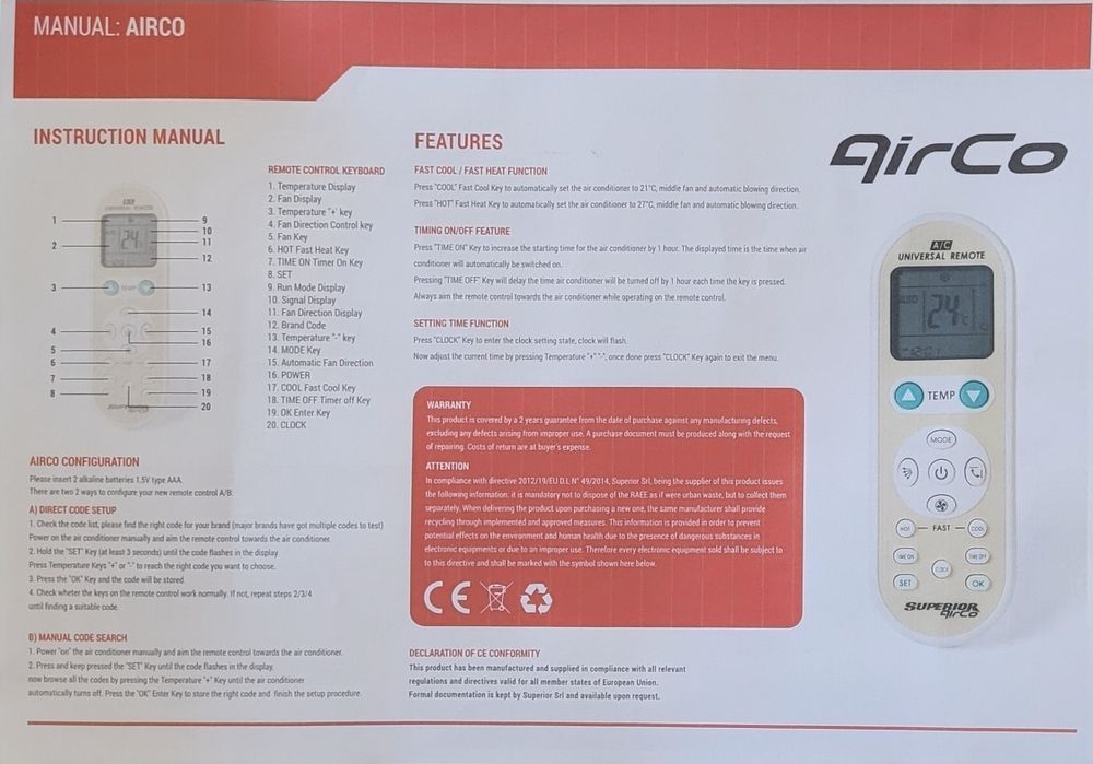 Universal Air Conditioner Remote Control64729741331331122