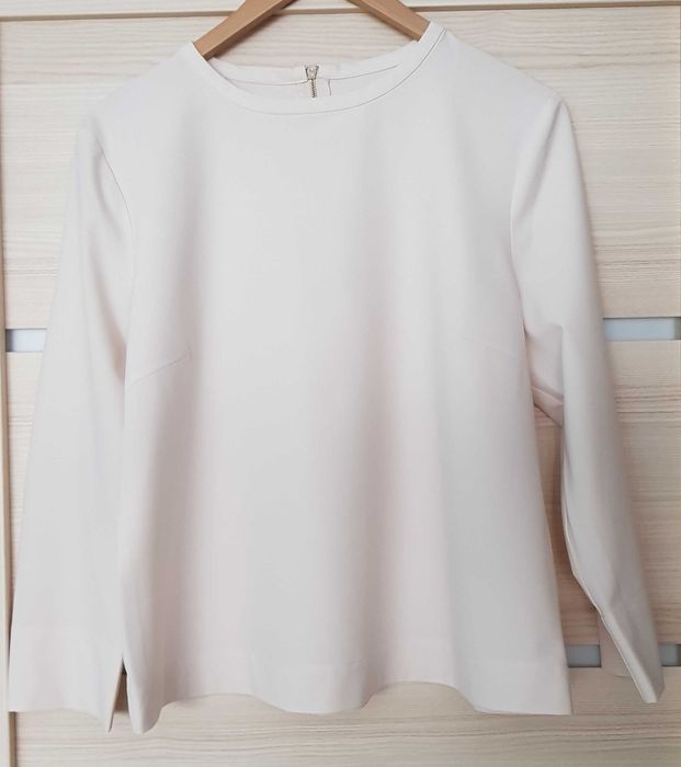 Elegancka beżowa bluzka z rękawem 3/4, oversize