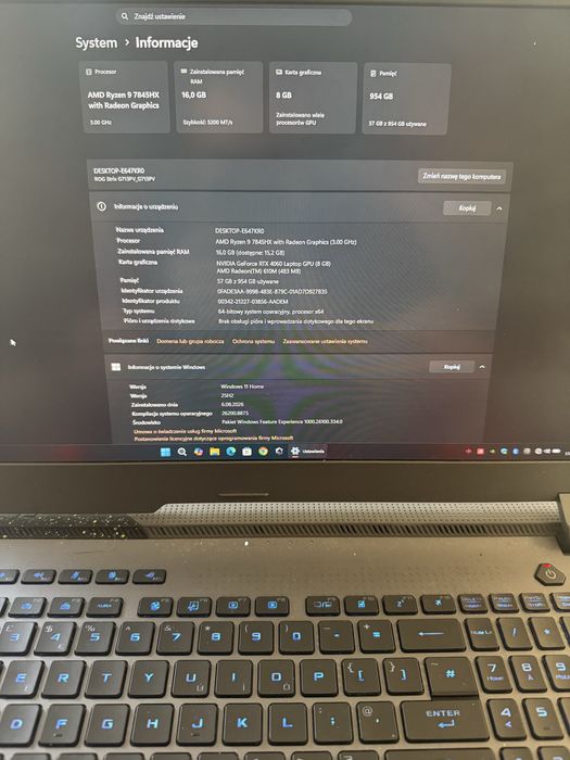 Laptop gamingowy ROG Strix Ryzen 9 RTX 4060 16 GB RAM !!OKAZJA!!