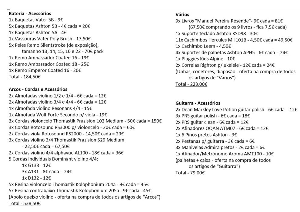 Acessórios (novos) Instrumentos Musicais