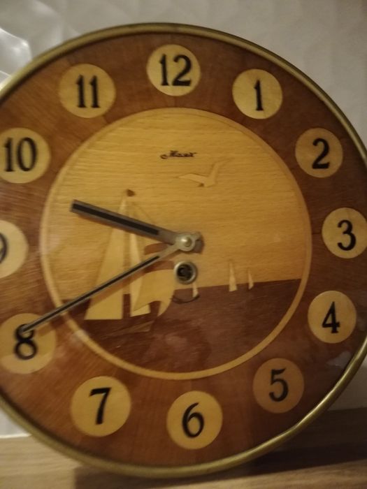 zegar prl Majak żaglówki drewno intarsja wiszący serwisowany