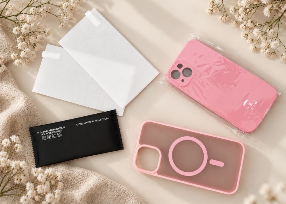Etui iphone 13 rozowe case szkla ochronne zestaw